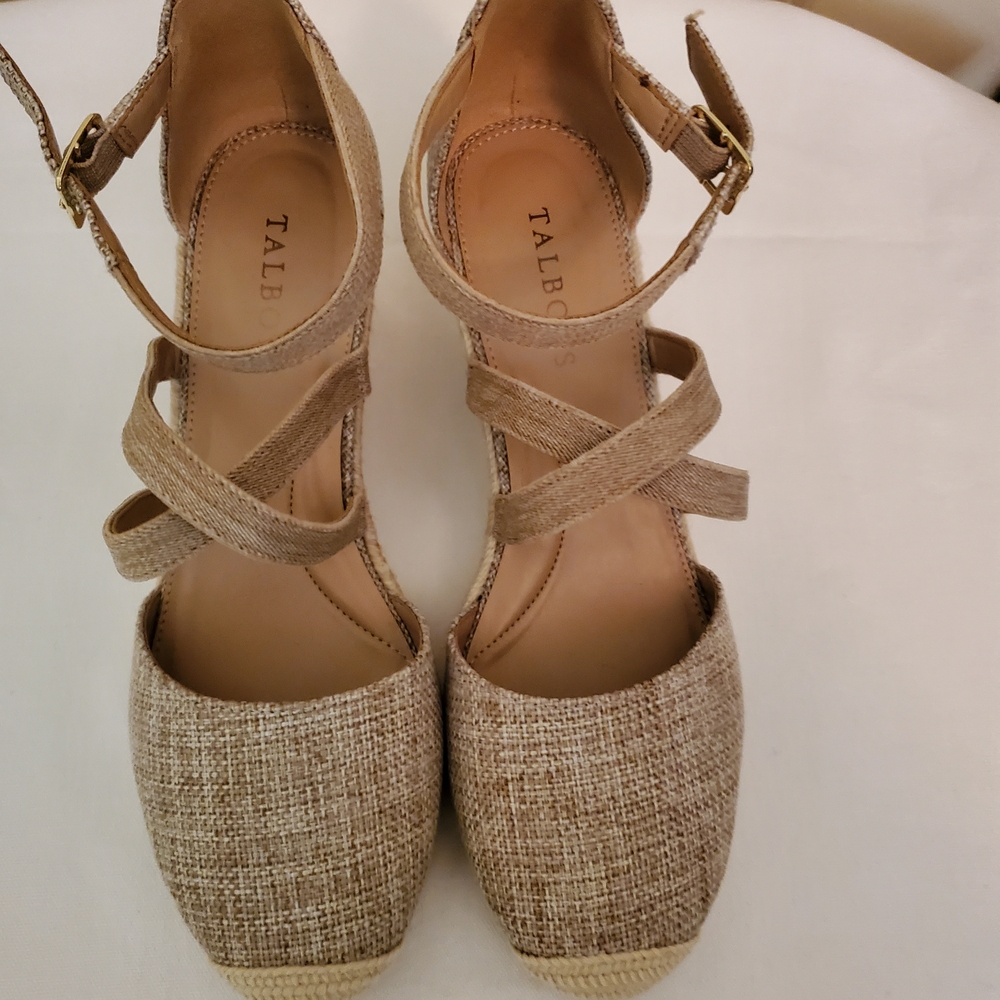 Talbots Neutral Beige Strappy Espadrille Wedges